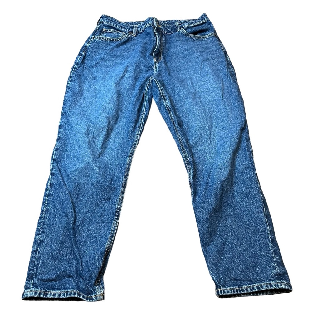 H&M High Waist Mom Jeans Straight Leg Dark Wash Size 14 Women